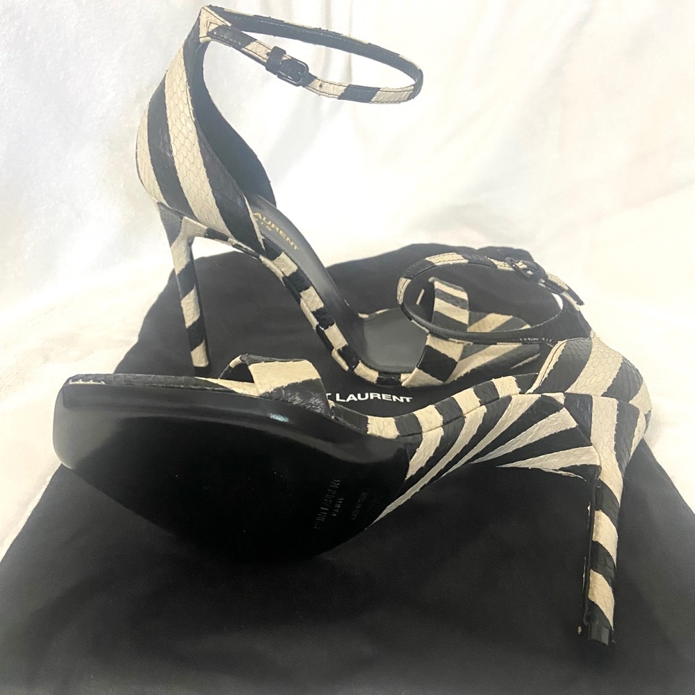 Saint Laurent Amber Ankle Strap Snakeskin Sandals NWT Size 38 - Picture 4 of 11